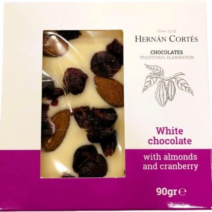 Λευκή Σοκολάτα με Αμύγδαλα & Cranberry 90γρ - Hernan Cortes