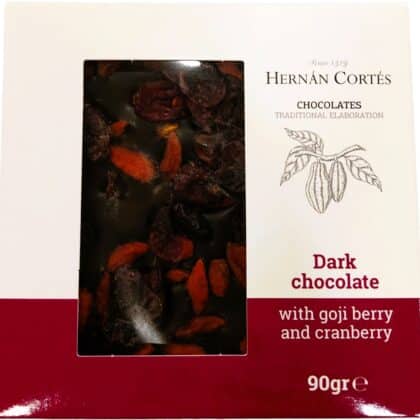 Μαύρη Σοκολάτα με Goji berry & Cranberry 90γρ - Hernan Cortes