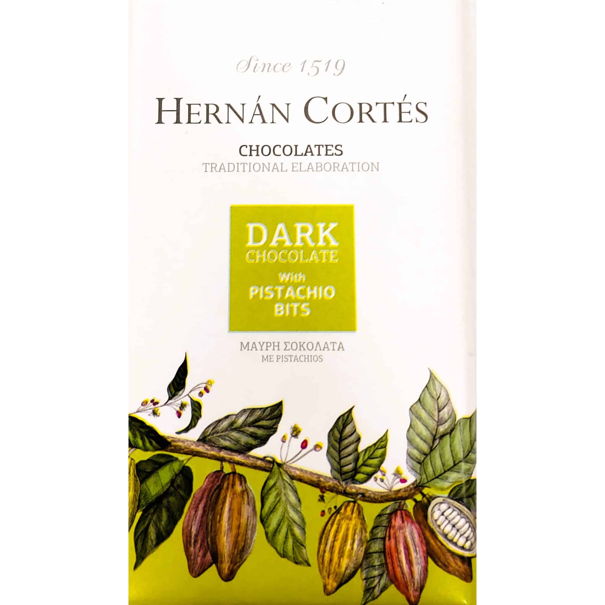 Μαύρη Σοκολάτα με Φυστίκια 85γρ - Hernan Cortes